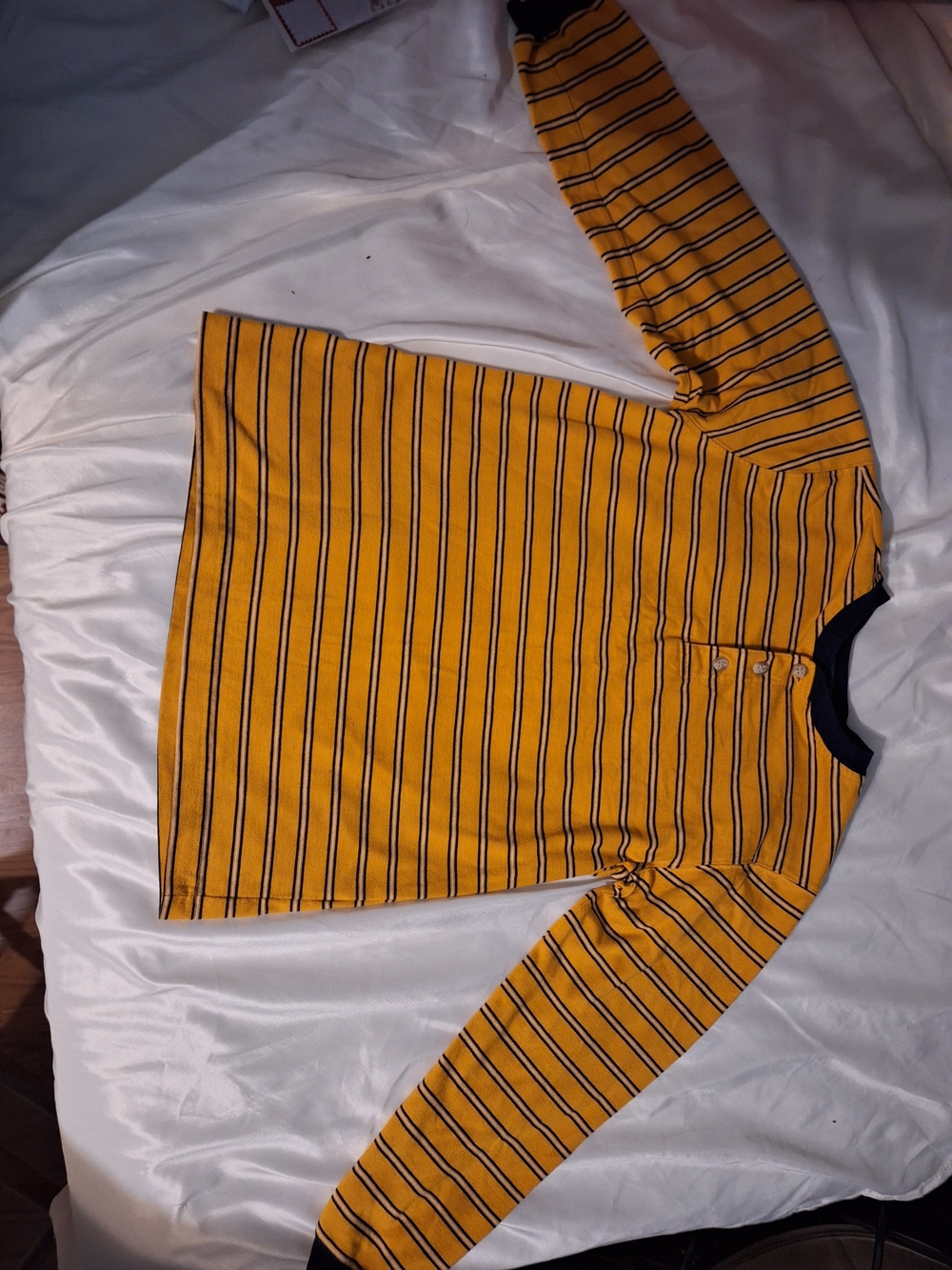 Basic Editions Yellow and Black Striped Long Sleeve Henley